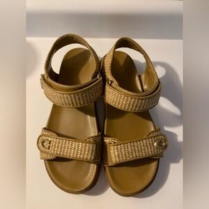 Coach Brynn Straw Velcro Sandals Size 11 Tan Brown